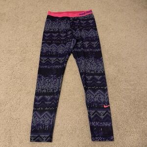 Nike Pro Leggings Women's Size XL Purple White Pattern Running Dri-Fit